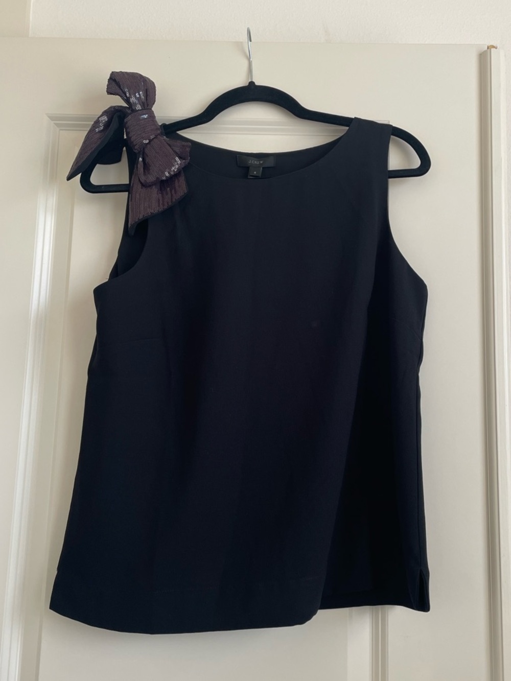 J. Crew Black Tank Top Blouse with Purple Sequin Bow